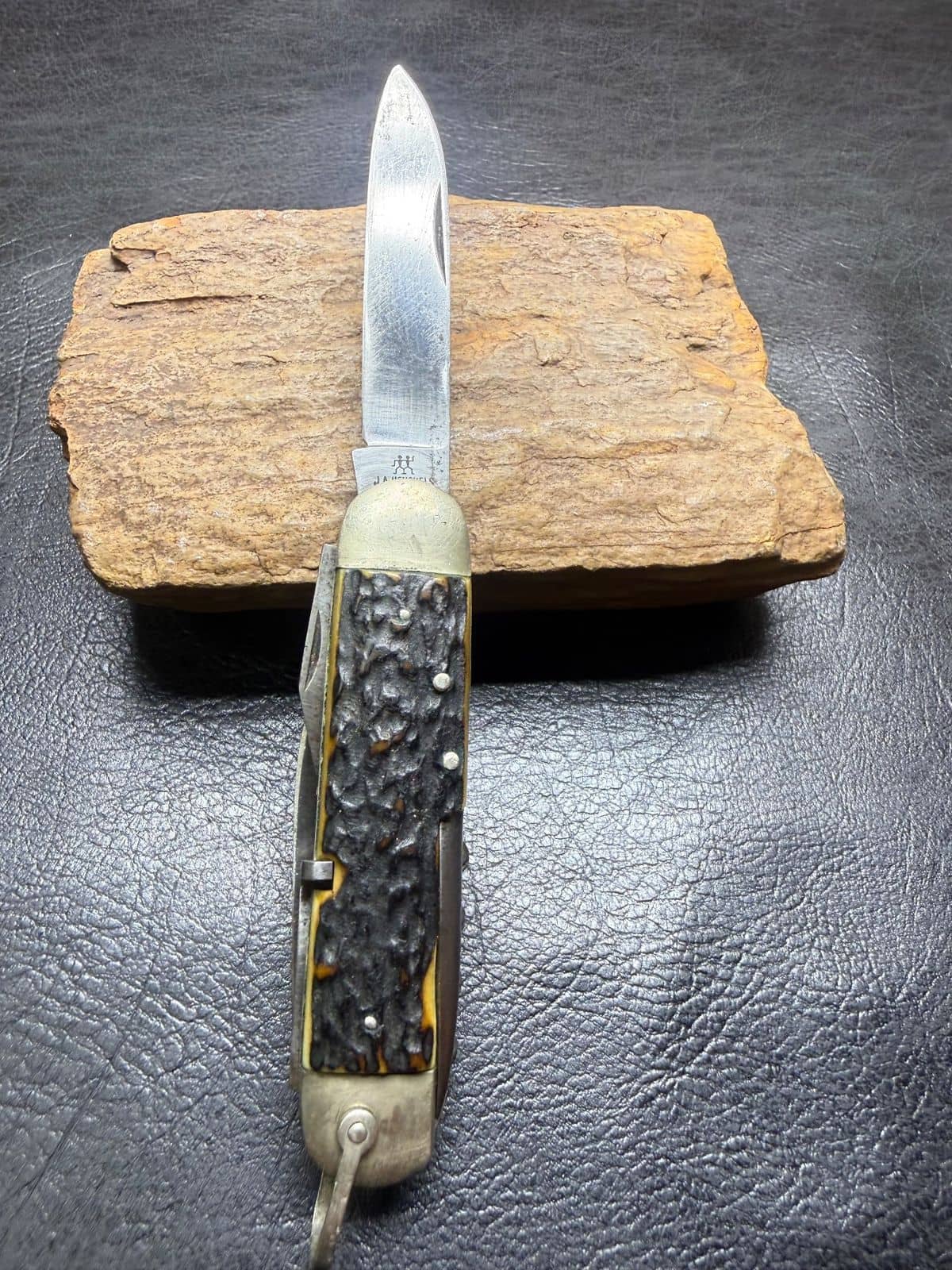 Vintage J.A. Henckels Twins Stag Multi-Blade Camp Knife with Corkscrew