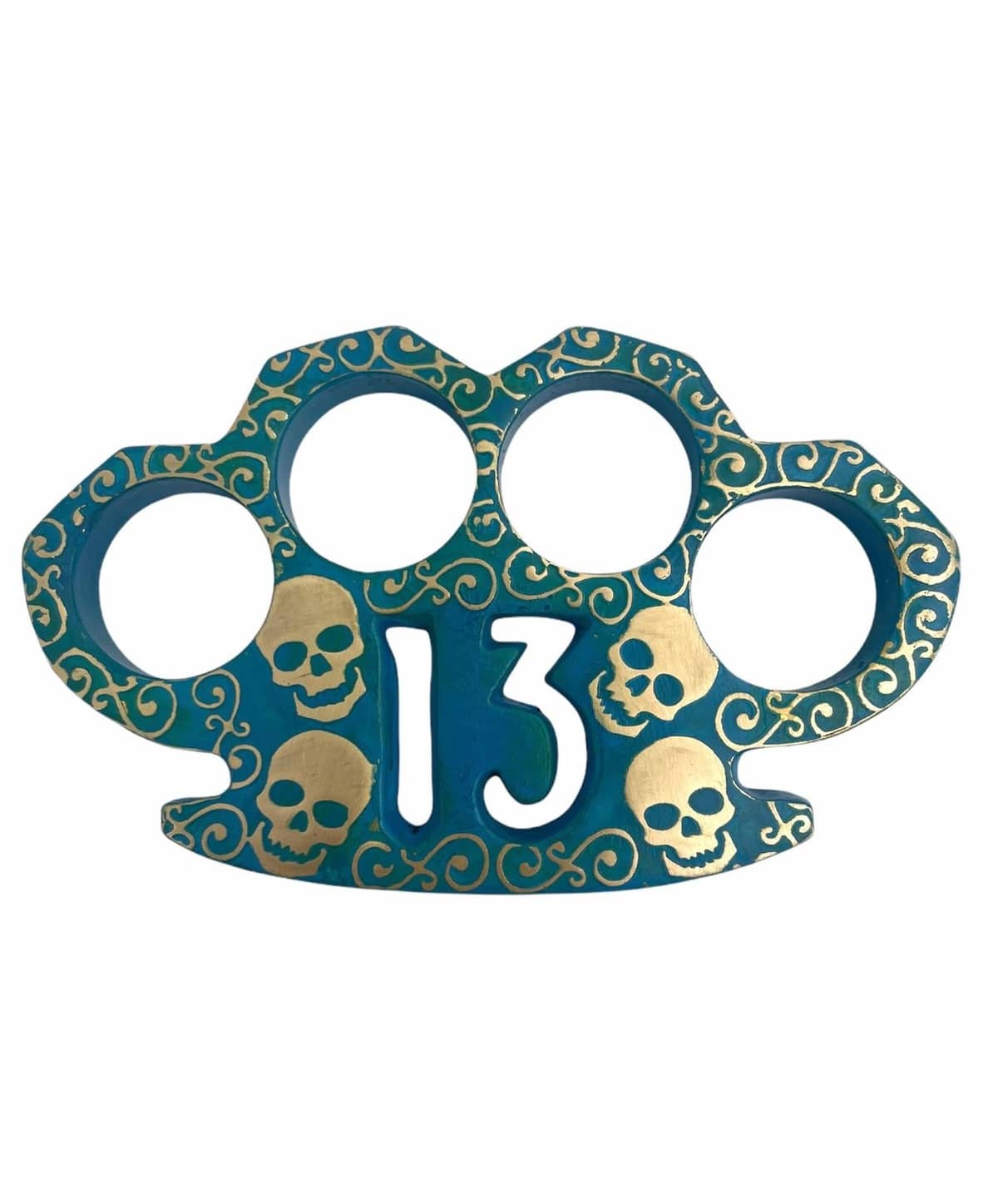 Heavy Duty Real Brass Skeleton Knuckle - 13 with Blue Patina