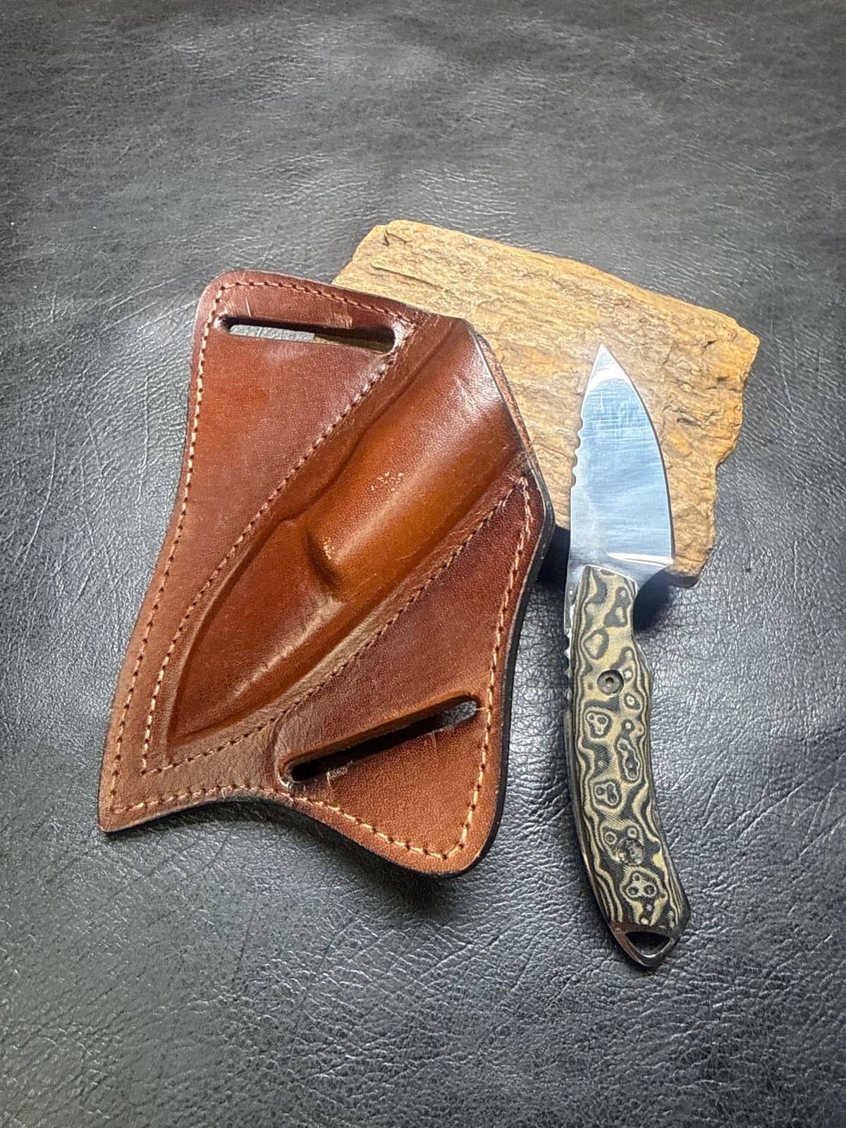 RCB Custom Fixed Blade - Camo G10 with Leather Pancake Sheath