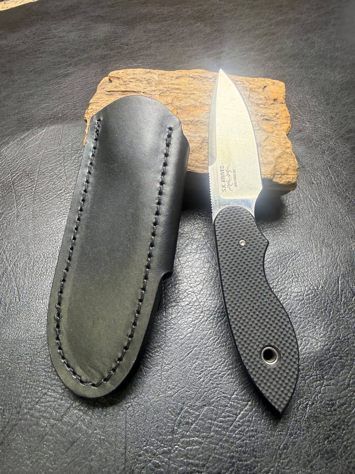 S.K. Knives Steve Kelly Custom Fixed Blade - Nitro-V, Black G10, Leather Sheath