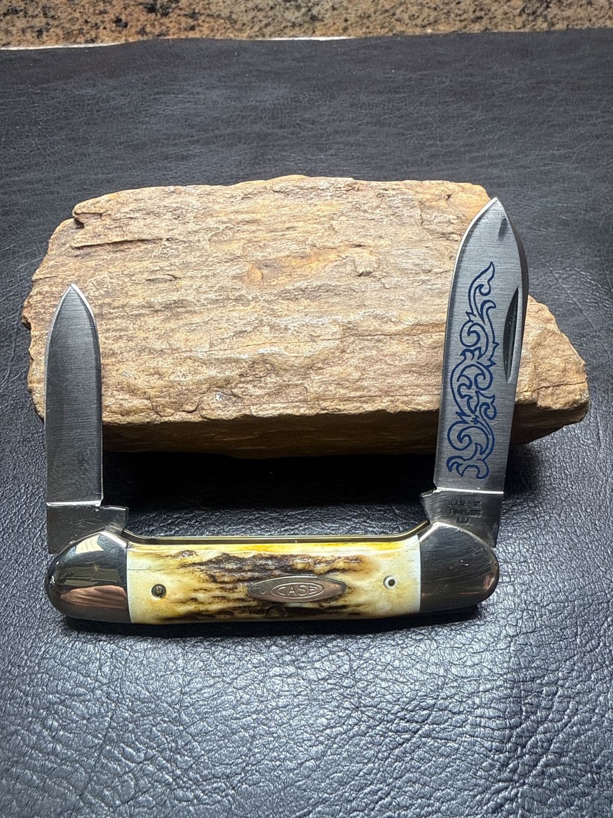 1977 Case XX 52131 Blue Scroll Stag Canoe (3-Dot) — image 1 of 2