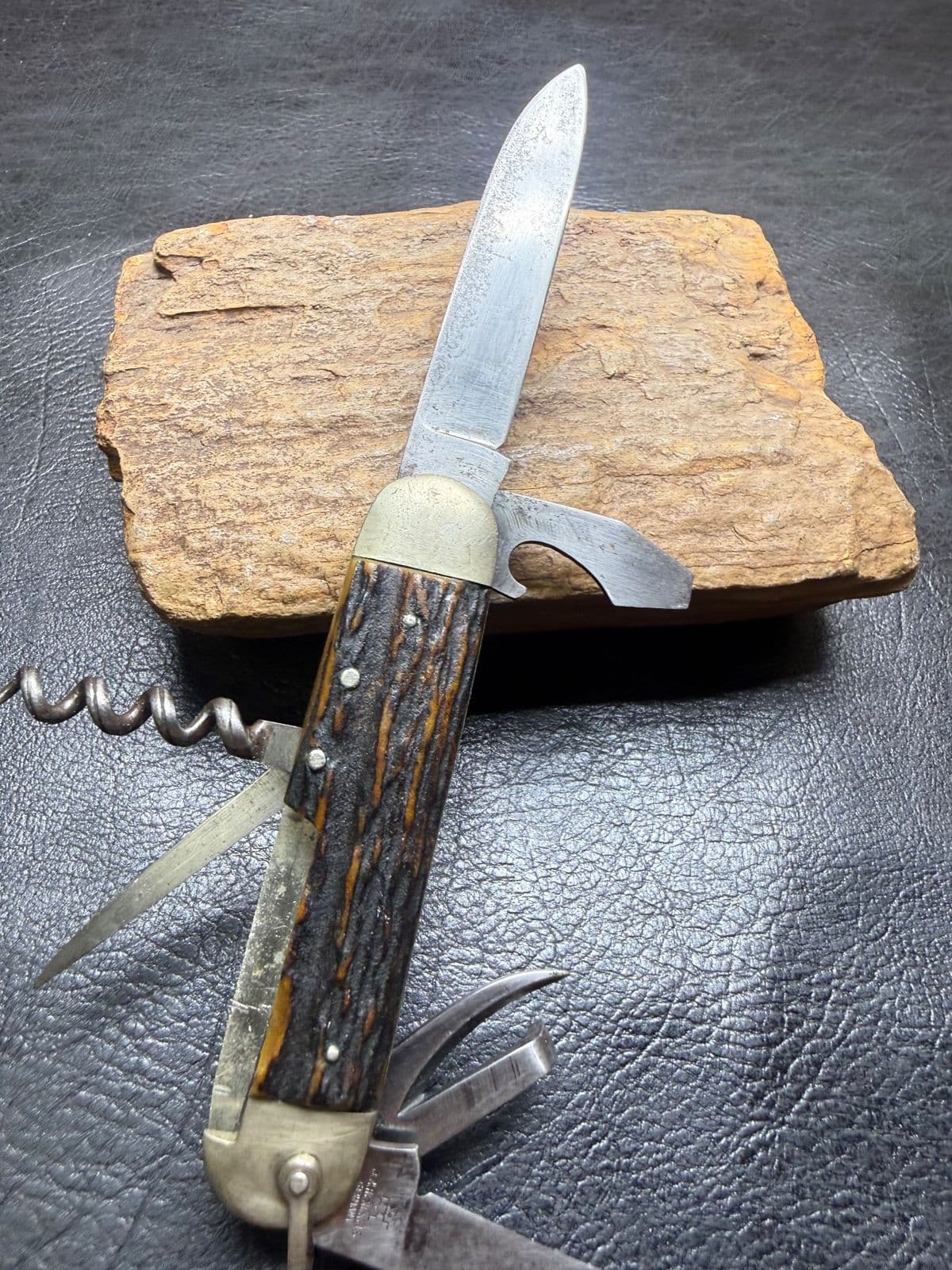Vintage J.A. Henckels Twins Stag Multi-Blade Camp Knife with Corkscrew thumbnail 2