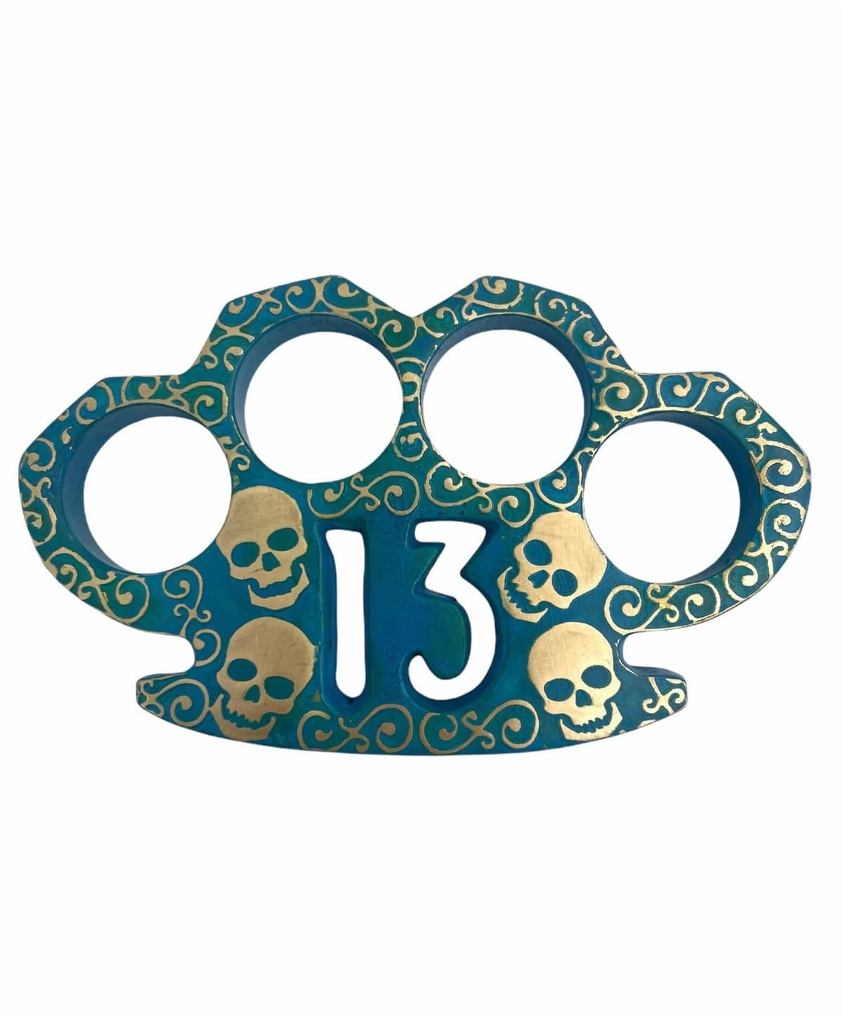 Heavy Duty Real Brass Skeleton Knuckle - 13 with Blue Patina — image 1 of 1