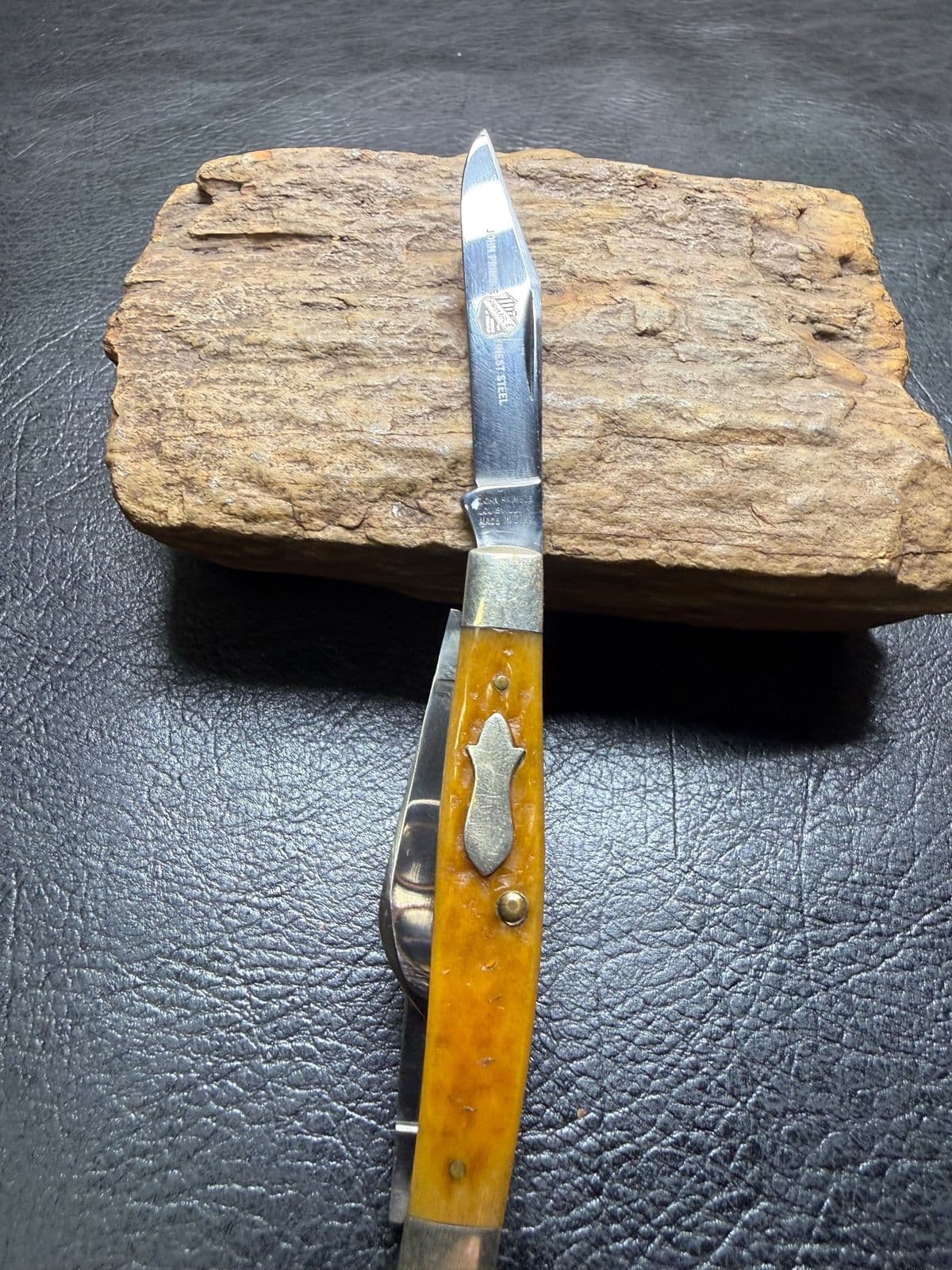 John Primble Louisville KY 3-Blade Stockman Amber Jigged Bone thumbnail 2