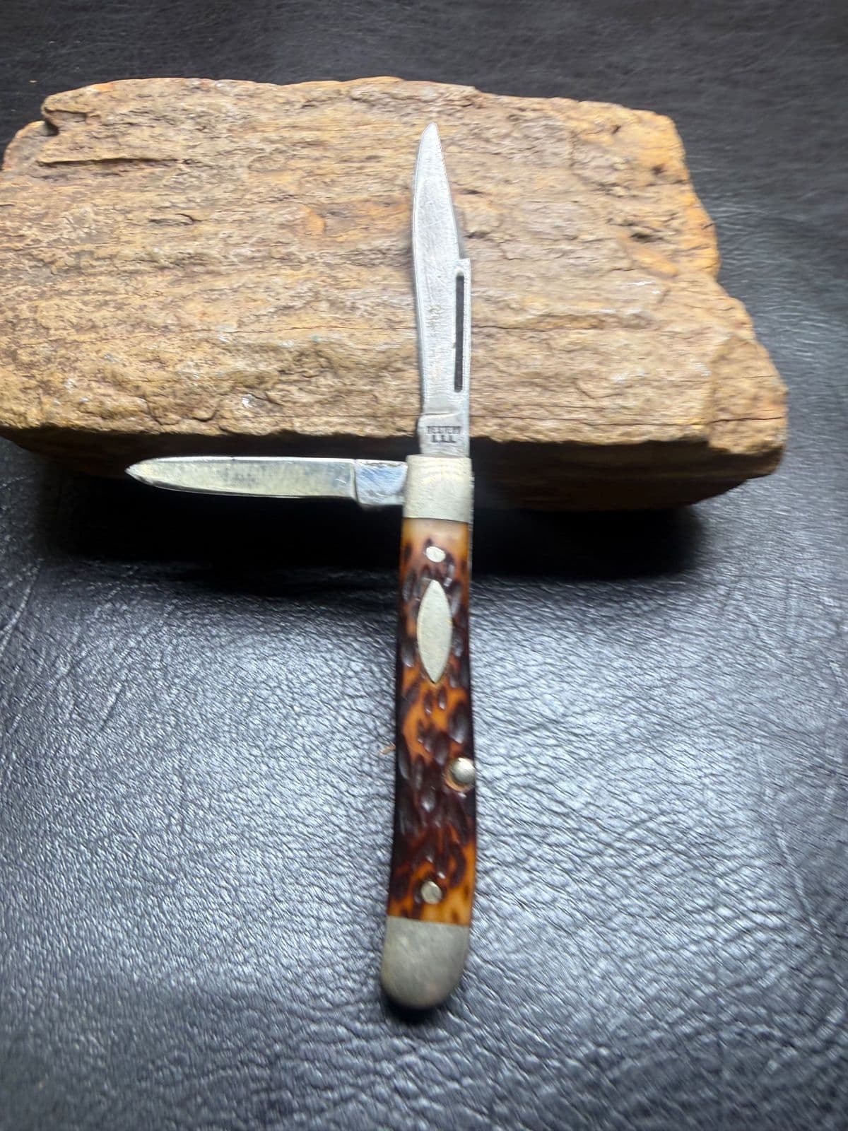 Western 292 2-Blade Pen Knife – Amber Jigged Delrin – Western USA – Vintage thumbnail 3