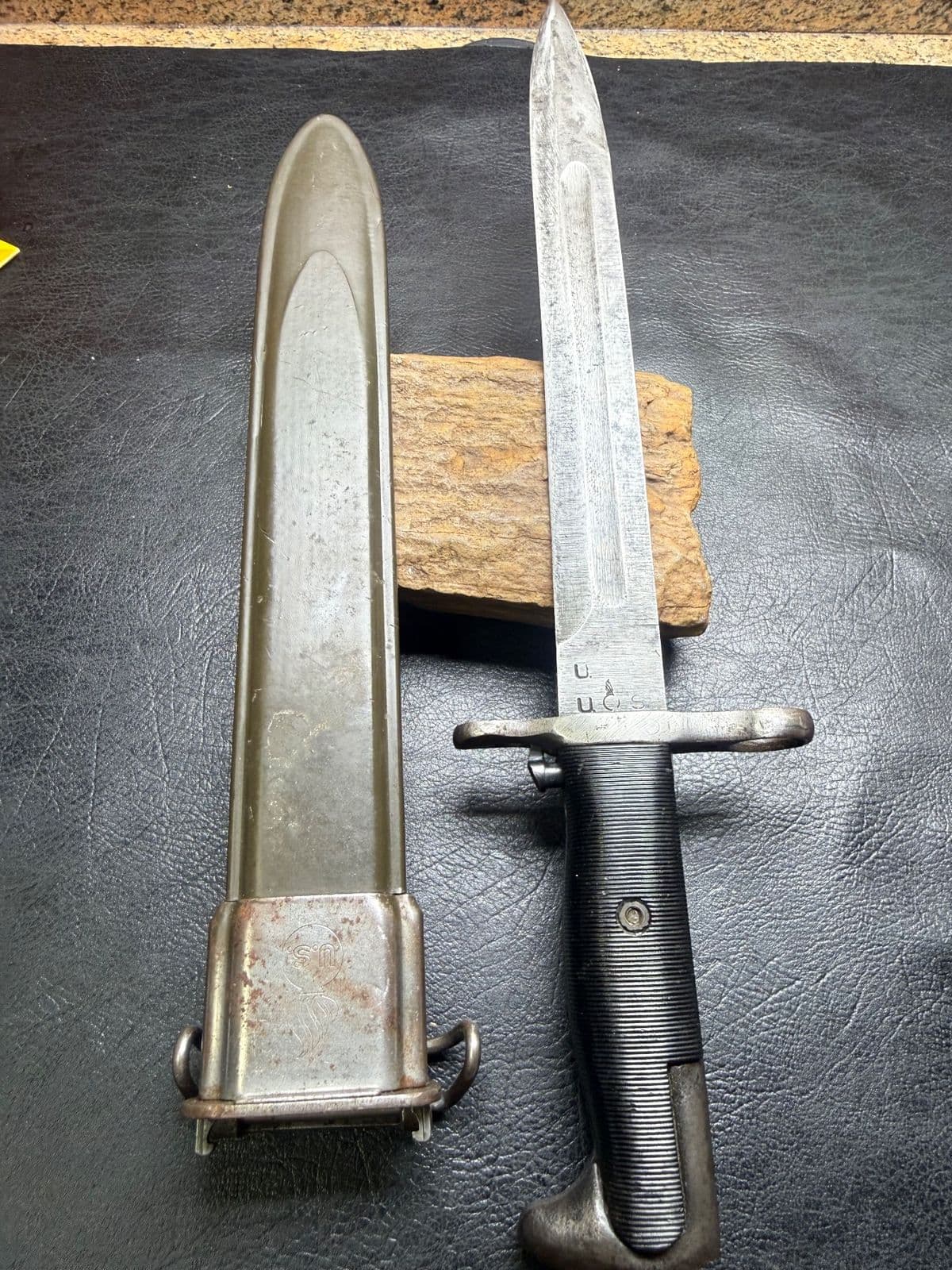 WWII U.S. M1 Garand Bayonet by Utica Cutlery (UC) with M7 Scabbard — image 1 of 3
