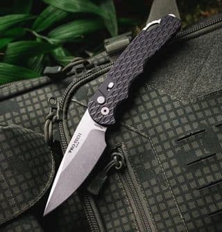 Pro-Tech TR-4 Automatic Knife – Black Feather Texture, MagnaMax Stonewash (T4105-F-MM) — image 1 of 1