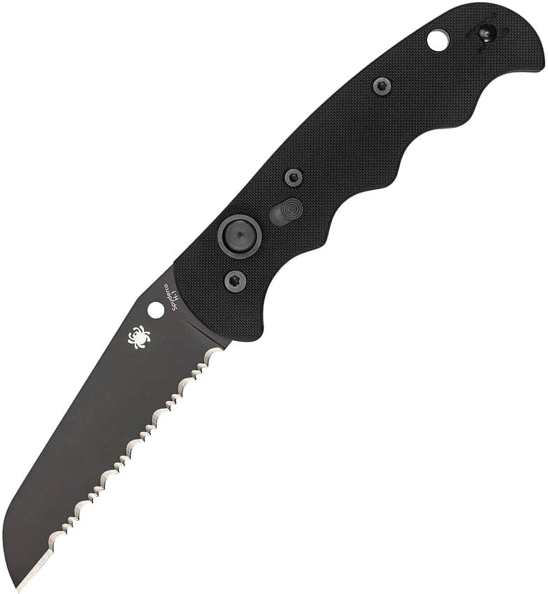 Spyderco Autonomy 2, Automatic Button Lock, Black DLC LC200N, Fully Serrated Edge