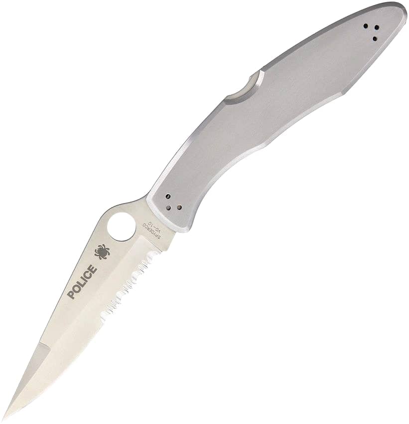 Spyderco Police Model, Stainless Steel Lockback, VG-10 Blade, Partially Serrated