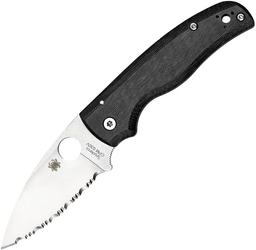 Spyderco Shaman Compression Lock Knife, Black G-10, Fully Serrated (SC229GS)